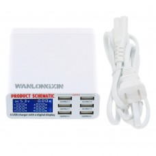 WANLONGXIN WLX-899 USB Charger Portable Multi USB Port Rapid Charger 6 Port USB Socket Fast Charger with LCD Display and Auto Detect Technology for Iphone Samsung Cell Phones and Tablets